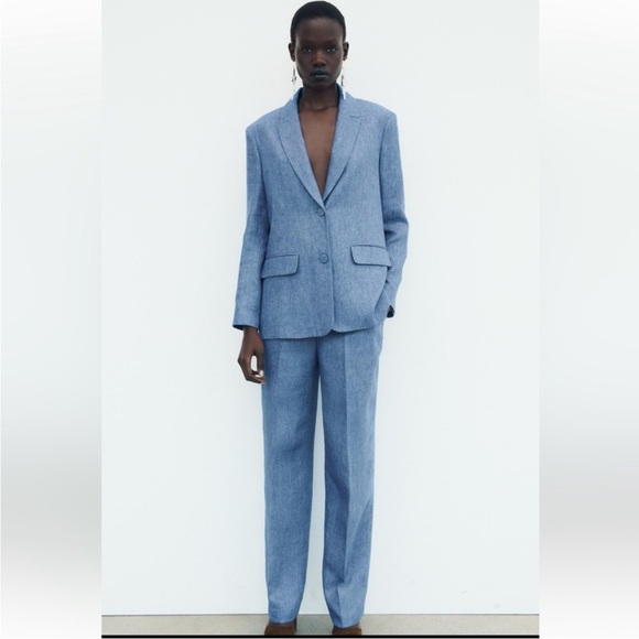 Zara Jackets & Blazers - ZARA 2 PIECES MATCHING SET SHINY FABRIC JACKET & SHINY FABRIC STRAIGHT LEG PANTS